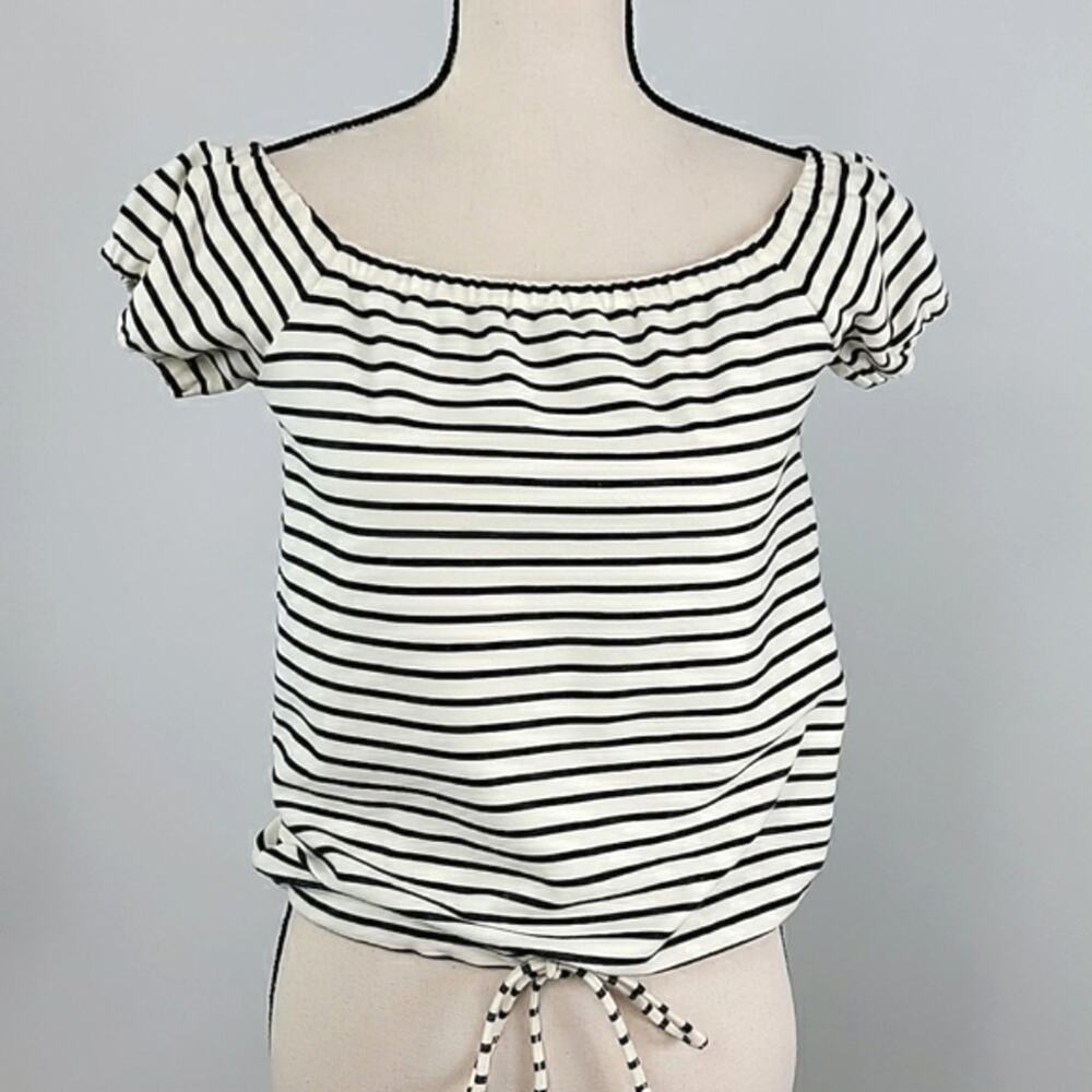Madewell Striped Melody Off-the-Shoulder Black and Cream‎ Top XXS